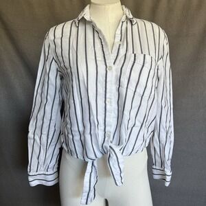 Rails Button Up Shirt Womens XS White Black Val Storm Striped Tie Front Collared